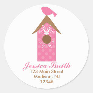 Pink Bird on Birdhouse Classic Round Sticker