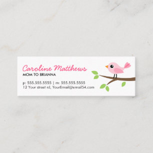 Pink bird on branch cute mum mummy calling card