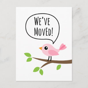 Pink bird we have moved change of address moving announcement postcard