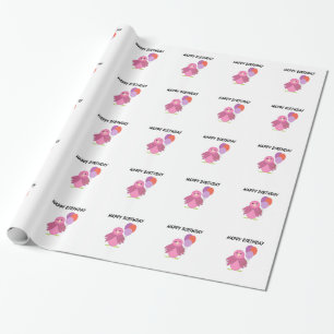 Pink Bird with Balloons Wrapping Paper