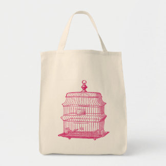 pink birdcage shopping tote bag