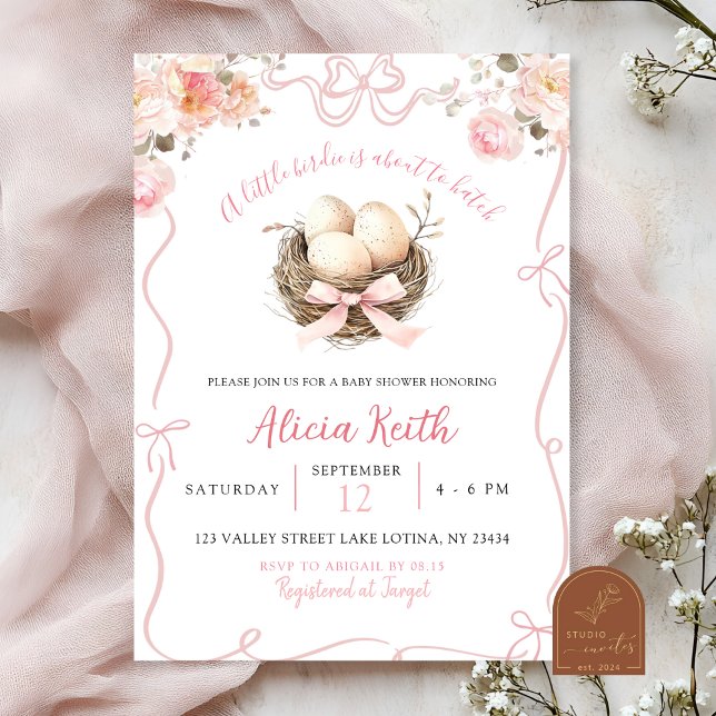Pink Birdie Baby Shower Invitation (Creator Uploaded)