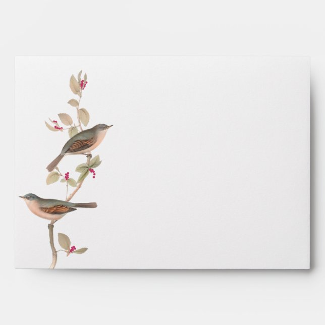 Pink Birds and Berries on a Branch Holiday Envelope (Front)