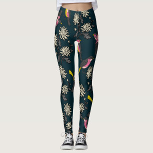 Pink Birds and Flowers Leggings