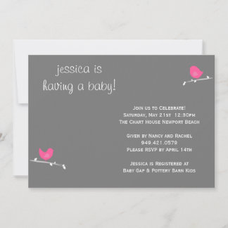 Pink Birds Baby Shower Invitation