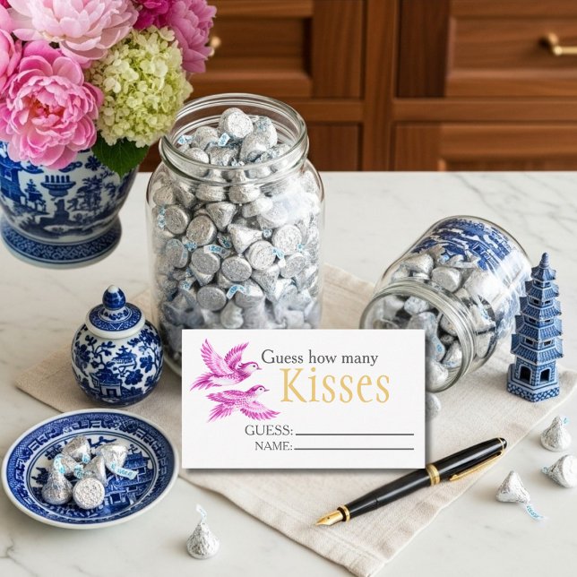 Pink birds  "Guess How Many Kisses" Bridal Game  Enclosure Card (Pink birds "Guess How Many Kisses" Bridal Game Enclosure Card)