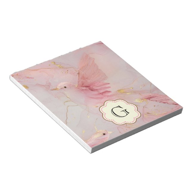 Pink Birds Monogram Notepad (Angled)