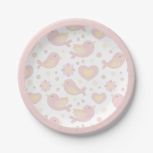 Pink Birds Nesting Party Paper Plate