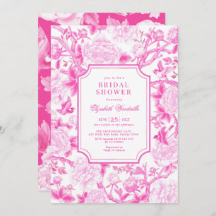 Pink Birds & Peonies Chinoiserie Bridal Shower Invitation