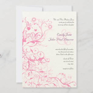 Pink Birds & Swirls Wedding Invitations
