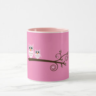 Pink Birds Theme Owl Mug