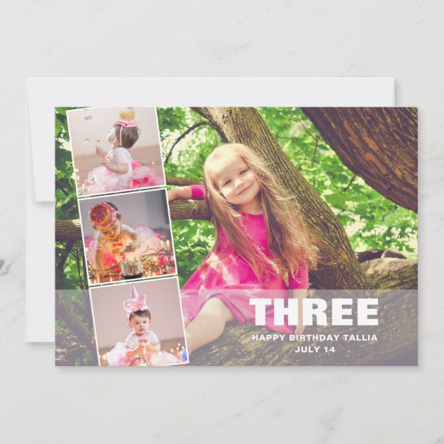 PINK Birthday 4 Photo Collage Birth Announcement (Front)