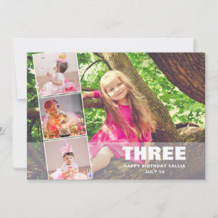 PINK Birthday 4 Photo Collage Birth Announcement