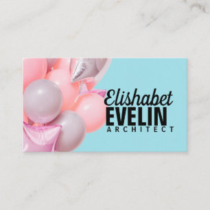 Pink birthday air balloons on mint business card