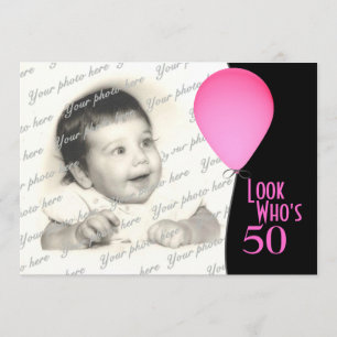Pink Birthday Balloon with Photo Invitation