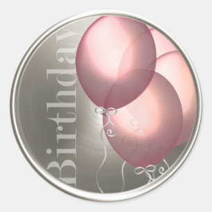 Pink Birthday Balloons Silver Envelope Seal