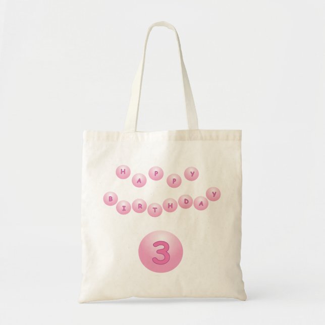Pink Birthday Balls Age 3 Tote Bag (Front)