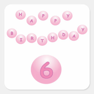 Pink Birthday Balls Age 6 Square Sticker