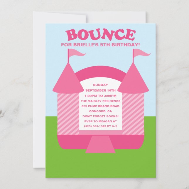 Pink Birthday Bounce Bouncy House Birthday Party Invitation (Front)