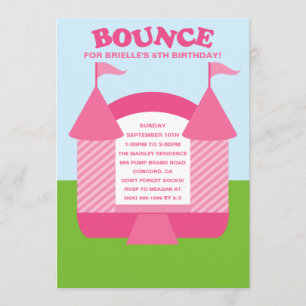 Pink Birthday Bounce Bouncy House Birthday Party Invitation