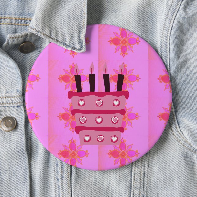 Pink Birthday Cake Art Print 6 Cm Round Badge (In Situ)