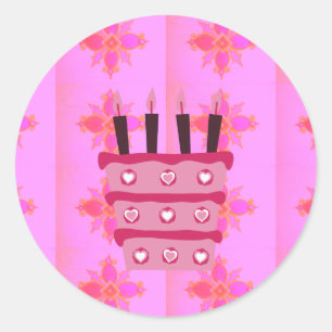 Pink Birthday Cake Art Print Classic Round Sticker