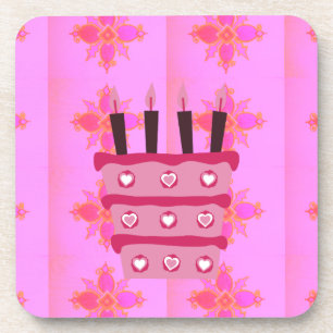 Pink Birthday Cake Art Print Coaster