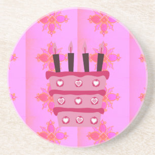 Pink Birthday Cake Art Print Coaster