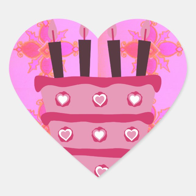 Pink Birthday Cake Art Print Heart Sticker (Front)