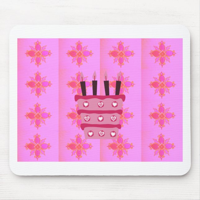 Pink Birthday Cake Art Print Mouse Mat (Front)