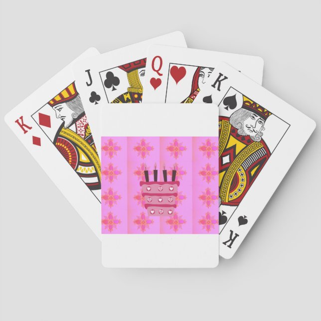 Pink Birthday Cake Art Print Playing Cards (Back)