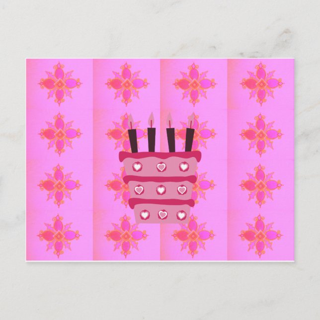 Pink Birthday Cake Art Print Postcard (Front)