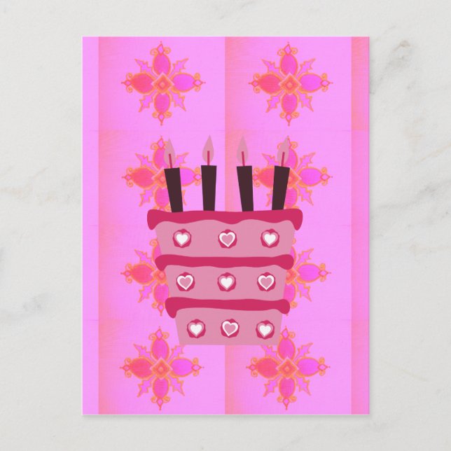 Pink Birthday Cake Art Print Postcard (Front)
