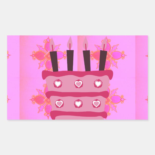 Pink Birthday Cake Art Print Rectangular Sticker (Front)