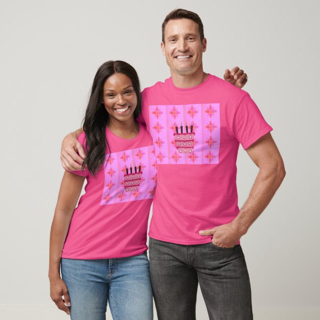 Pink Birthday Cake Art Print T-Shirt (Unisex)