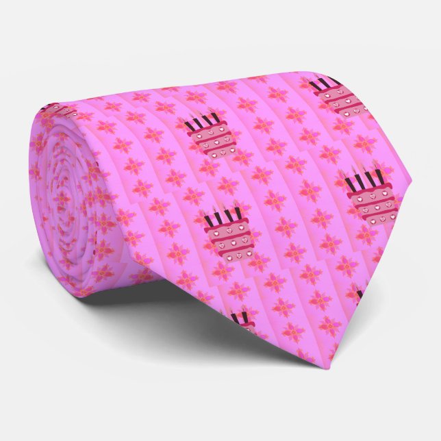 Pink Birthday Cake Art Print Tie (Rolled)