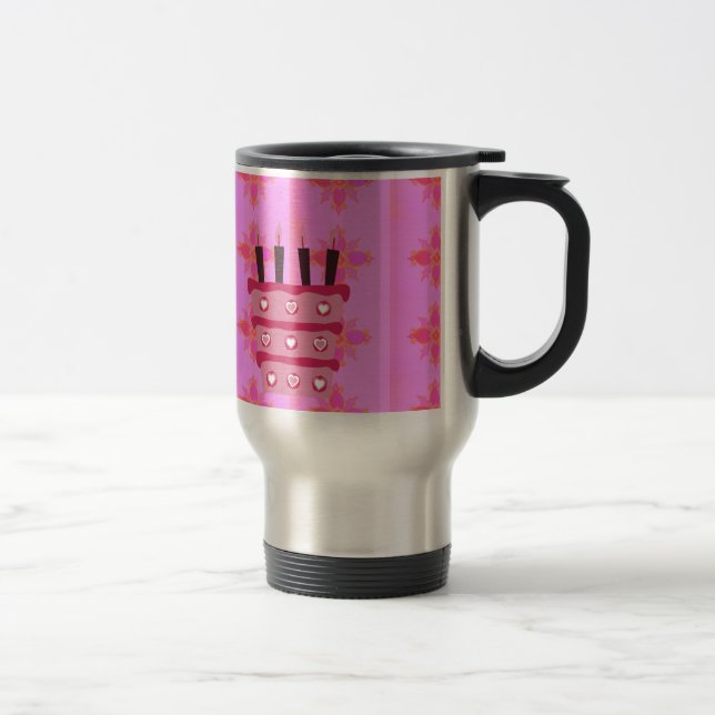 Pink Birthday Cake Art Print Travel Mug (Right)