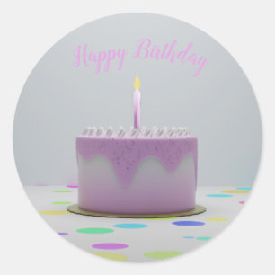 Pink Birthday Cake Classic Round Sticker
