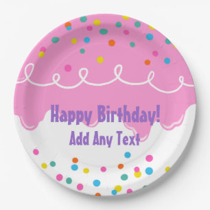 Pink Birthday Cake Frosting Paper Plate