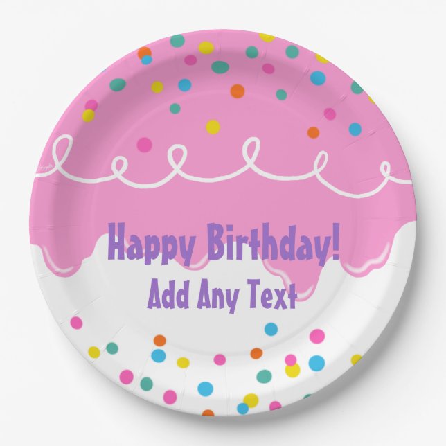 Pink Birthday Cake Frosting Paper Plate (Front)