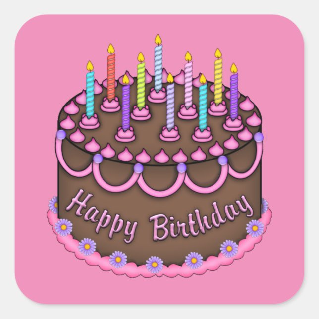 Pink Birthday cake girls party sticker (Front)