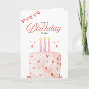 Pink Birthday Cake Greeting Card