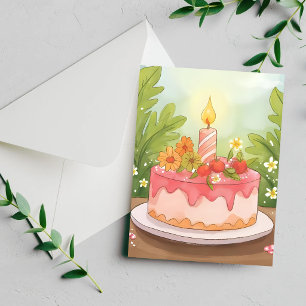 Pink Birthday Cake Happy Birthday Card