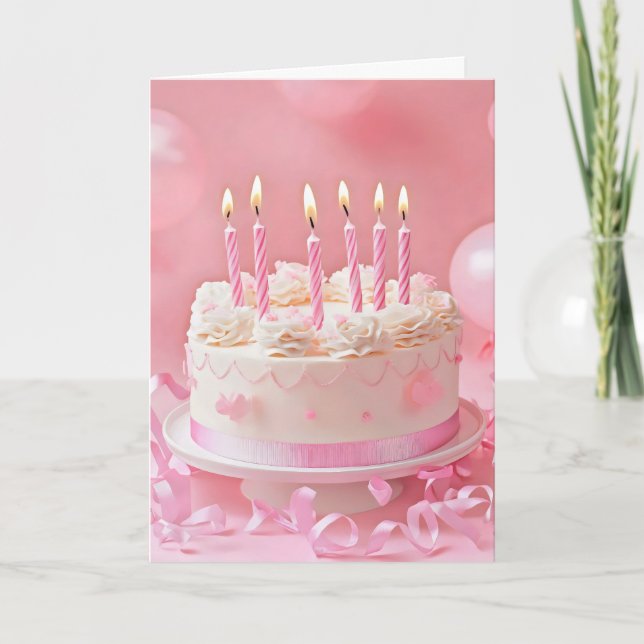 Pink Birthday Cake Holiday Card (Front)