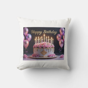 Pink birthday cake luxurious elegant extravagant cushion
