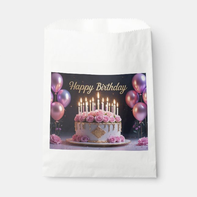 Pink birthday cake luxurious elegant extravagant favour bags (Front)