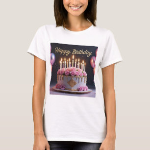 Pink birthday cake luxurious elegant extravagant T-Shirt