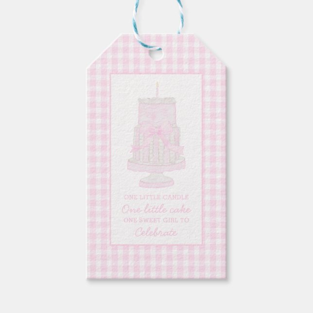 Pink birthday cake preppy Gift Tag (Front)