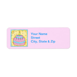 Pink Birthday Cake Return Address Label