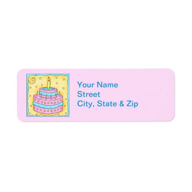 Pink Birthday Cake Return Address Label (Front)
